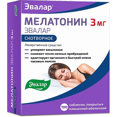Купить мелатонин-эвалар, таблетки, покрытые пленочной оболочкой 3мг, 100 шт в Дзержинске