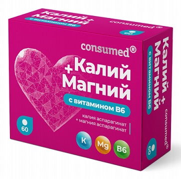 Купить калий + магний с витамином в6 консумед (consumed), таблетки 640мг, 60 шт бад в Дзержинске