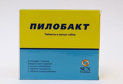 Купить пилобакт набор (кларитромицин-таблетки 250мг, омепразол-капсулы 20мг, тинидазол-таблетки 500мг), 42 шт в Дзержинске