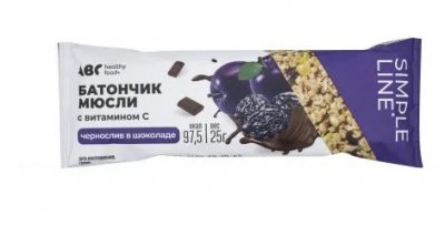 Купить abc healthy food (abc хэлси фуд) батончик мюсли чернослив в шоколаде с витамином с, 25г бад в Дзержинске
