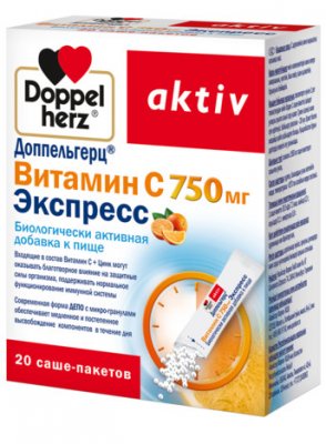 Купить doppelherz activ (доппельгерц) витамин с экспресс, порошок-саше 750мг, 20 шт бад в Дзержинске