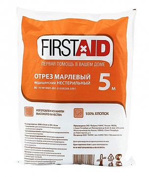 Марля медицинская нестерильная First Aid (Ферстэйд) 5мх90см
