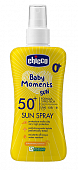 Купить chicco baby moments (чикко) спрей солнцезащитный для детей с 0 лет spf50+, 150мл в Дзержинске