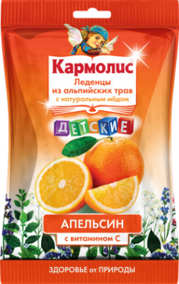 Купить кармолис, леденцы из альпийских трав детские с натуральным медом и витамином с апельсин, пакет 75 бад в Дзержинске