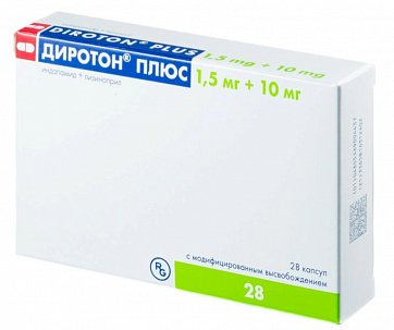 Диротон плюс, капсулы с модифицированным высвобождением 1,5мг+10мг, 28 шт