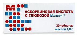Купить аскорбиновая к-та с глюкозой мелиген, таблетки массой 1г 30шт бад в Дзержинске