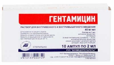 Купить гентамицин, раствор для внутривенного и внутримышечного введения 40мг/мл, ампулы 2мл, 10 шт в Дзержинске