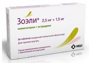 Зоэли, таблетки, покрытые пленочной оболочкой 2,5мг+1,5мг, 84 шт