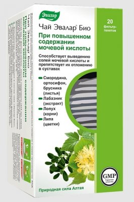 Купить чай эвалар био при повышенном содержании мочевой кислоты, фильтр-пакеты 1,5г, 20 шт бад в Дзержинске