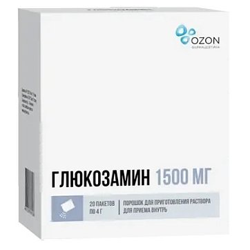 Глюкозамин порошок для приготовления раствора для приема внутрь 1,5г, пакет 4г, 20шт