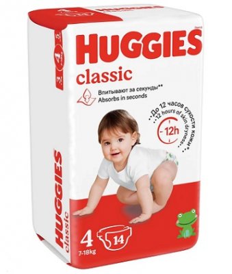 Купить huggies (хаггис) подгузники классик 4 7-18кг 14шт в Дзержинске