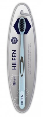 Купить хелфен (hilfen) зубная щетка средней жесткости черная щетина голубая, 1шт в Дзержинске