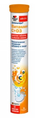 Купить doppelherz activ (доппельгерц) витамин с+д3, таблетки шипучие, со вкусом лимона, 15 шт бад в Дзержинске