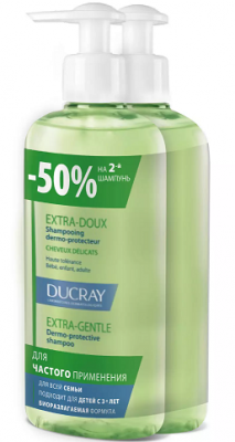 Купить дюкре экстра-ду (ducray extra-doux) шампунь защитный для частого применения 400мл 2шт (-50% на второй продукт) в Дзержинске