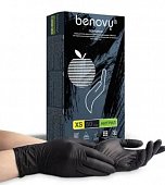 Купить перчатки benovy смотровые нитриловые нестерильные неопудренные текстурные на пальцах размер xs, 50 пар, черные в Дзержинске