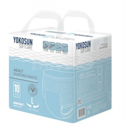 Купить yokosun (йокосан) подгузники-трусики для взрослых размер l (объем 100-140см) 10 шт в Дзержинске