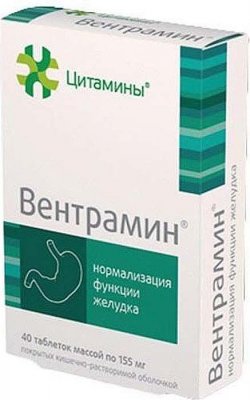 Купить цитамины вентрамин, таблетки покрытые кишечно-растворимой оболочкой массой 155мг, 40шт бад в Дзержинске