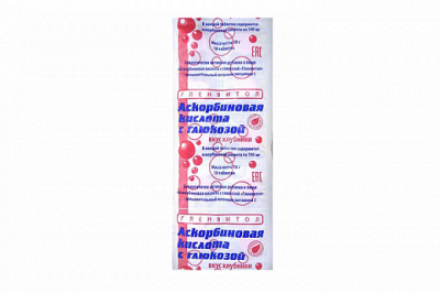 Купить аскорбиновая кислота с глюкозой гленвитол таблетки со вкусом клубники 1г, 10 шт (стрип) бад в Дзержинске