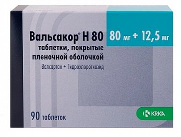 Вальсакор Н, таблетки, покрытые пленочной оболочкой 80мг+12,5мг, 90 шт