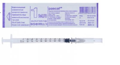 Купить шприц 1мл инсулиновый pascal 3-компонентный одноразовый, игла 27g 1шт в Дзержинске