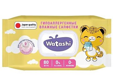 Watashi (Ваташи) салфетки влажные для детей с д-пантенолом 0+ 80 шт.