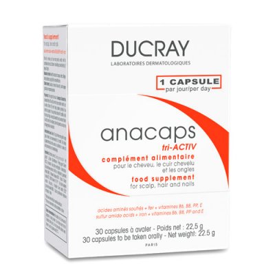 Купить дюкрэ анакапс (ducray аnacaps) три-актив для волос и кожи головы капсулы 30 шт бад в Дзержинске