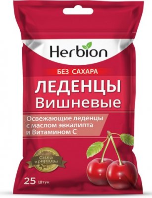 Купить herbion (хербион), леденцы с маслом эвкалипт и витамином с вишневые без сахара, пакет 62,5г в Дзержинске