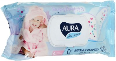 Купить aura (аура) ультра комфорт влажные салфетки для детей с алоэ и витамином е 100 шт в Дзержинске