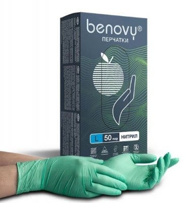Купить перчатки benovy нитриловые нестерильные неопудренные, размер l, 100 шт, зеленые в Дзержинске