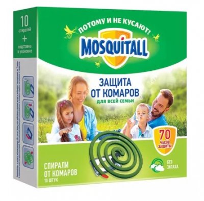 Купить mosquitall (москитолл) универсальная защита спирали от комаров, 10 шт  в Дзержинске