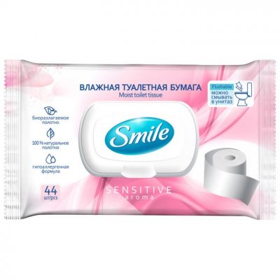 Купить smile sensitive влажная туалетная бумага, 44шт в Дзержинске