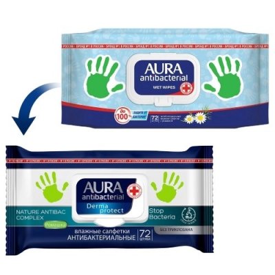 Купить aura (аура) салфетки влажные антибактериальные ромашка 72шт в Дзержинске