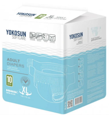 Купить yokosun (йокосан) подгузники на липучках для взрослых размер xl, 10шт (объем 130-170см) в Дзержинске