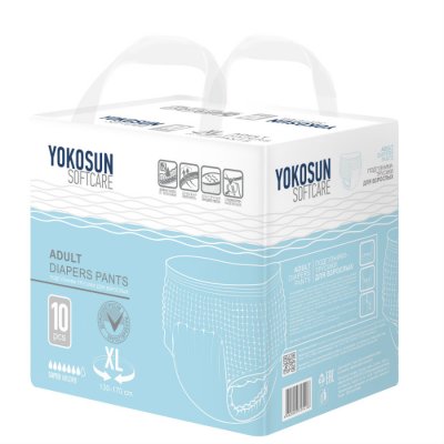 Купить yokosun (йокосан) подгузники-трусики для взрослых размер xl (объем 130-170см) 10 шт в Дзержинске