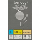 Перчатки Benovy смотровые латексные нестерильные опудренные размер L 50 пар