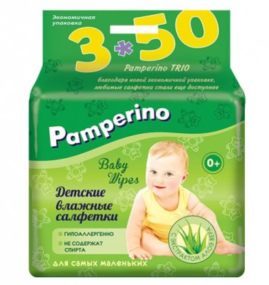 Купить pamperino (памперино) салфетки влажные детские, 50шт 3 упаковки в Дзержинске