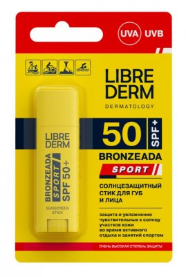 Купить librederm bronzeada sport (либридерм) стик солнцезащитный для губ и лица spf 50+, 4,8г в Дзержинске
