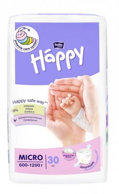 Купить bella baby happy (белла) подгузники для недоношенных детей размер микро 600-1200г, 30 шт в Дзержинске