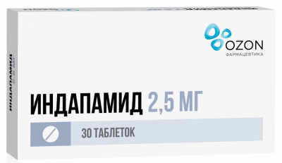 Купить индапамид, таблетки, покрытые пленочной оболочкой 2,5мг, 30 шт в Дзержинске