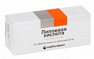 Купить липоевая кислота, таблетки покрытые оболочкой 25мг, 50 шт в Дзержинске