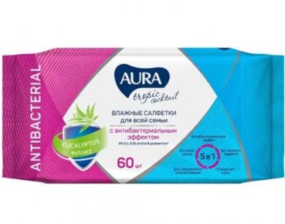 Купить aura (аура) салфетки влажные антибактериальные тропик коктейль 60шт в Дзержинске
