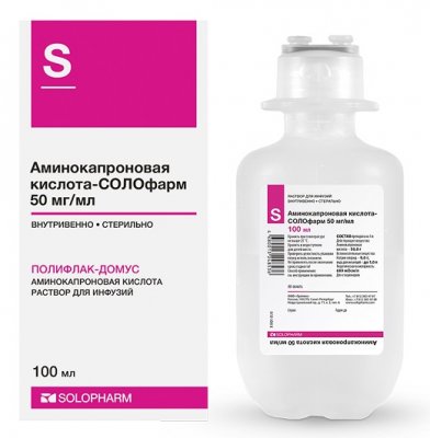 Купить аминокапроновая кислота-солофарм, раствор для инфузий 50мг/мл, флакон 100мл пэт 36 шт в Дзержинске