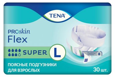 Купить tena (тена) подгузники, proskin flex super размер l, 30 шт в Дзержинске