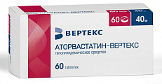 Купить аторвастатин-вертекс, таблетки покрытые пленочной оболочкой 40мг, 60 шт в Дзержинске