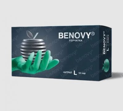 Купить перчатки benovy смотровые нитриловые нестерильные неопудрен текстурир на пальцах размер l 50 пар, зеленые в Дзержинске