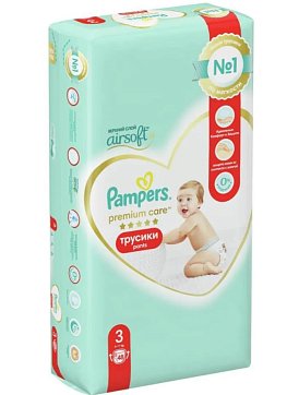 Pampers Premium Care (Памперс) подгузники-трусы 3 миди 6-11кг, 48шт