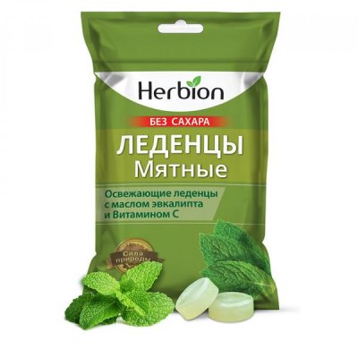 Купить herbion (хербион), леденцы с маслом эвкалипт и витамином с мятные без сахара, пакет 62,5г в Дзержинске