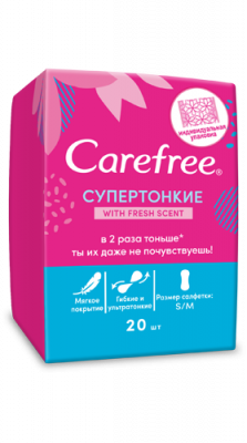 Купить carefree (кэфри) прокладки ежедневные супер тонкие фреш scent ароматизированные 20шт в Дзержинске