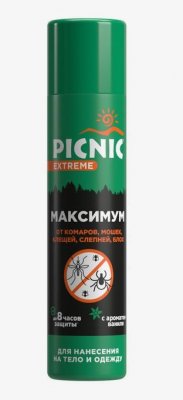 Купить пикник (picnic) extreme аэрозоль от клещей, комаров, блох и мошек 5в1, 200мл в Дзержинске