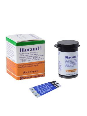 Купить тест-полоски diacont 1 (диаконт1), совместимые с системами контроля уровня глюкозы в крови onetouch select simple, 50шт в Дзержинске